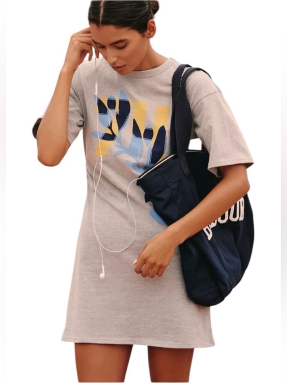 Daily Practice by Anthropologie Short sleeve Mini T-Shirt Ruched Graphic Dress
